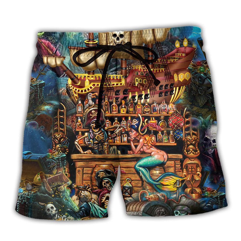 Skull Pirate Treasure Night On The Sea Trendy Aloha Hawaiian Beach Shorts Skull Pirate Treasure Night On The Sea Trendy Aloha Hawaiian Beach Shorts