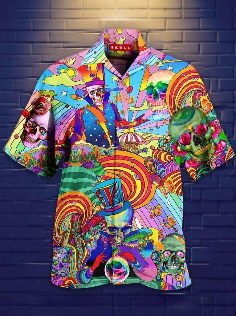 Skull Printed Casual Abstract Hippie Hawaiian Shirt