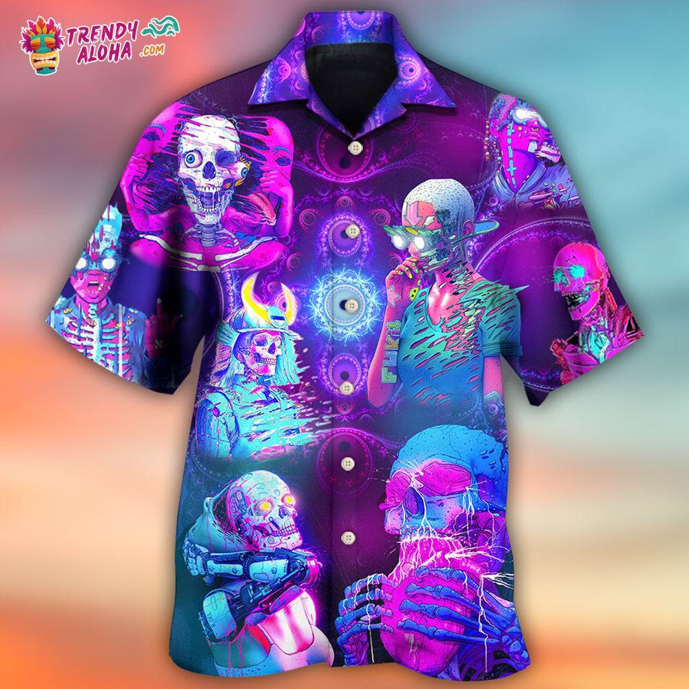Skull Psychic Skull Face Future Style With Purple Hawaiian Shirt – Trendy Aloha