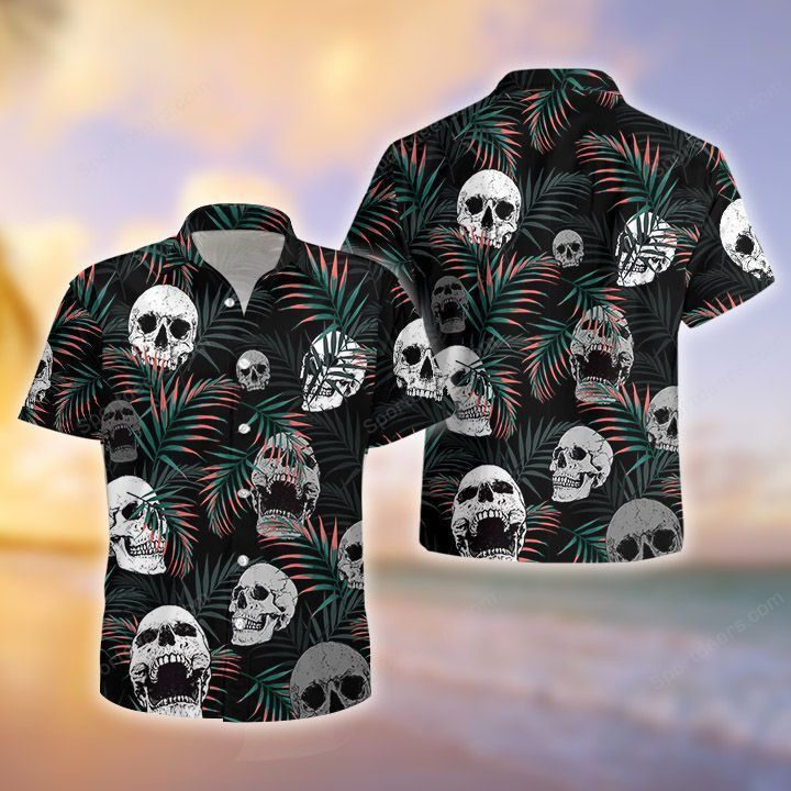 Skull Red Blue Tropical Trendy Hawaiian Shirt, Summer Gift, Trendy Hawaiian Shirts For Men, Aloha Beach Shirt