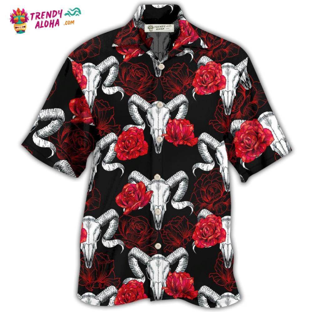 Skull Rose And Ram Skull Hawaiian Shirt – Trendy Aloha Skull Rose And Ram Skull Hawaiian Shirt – Trendy Aloha