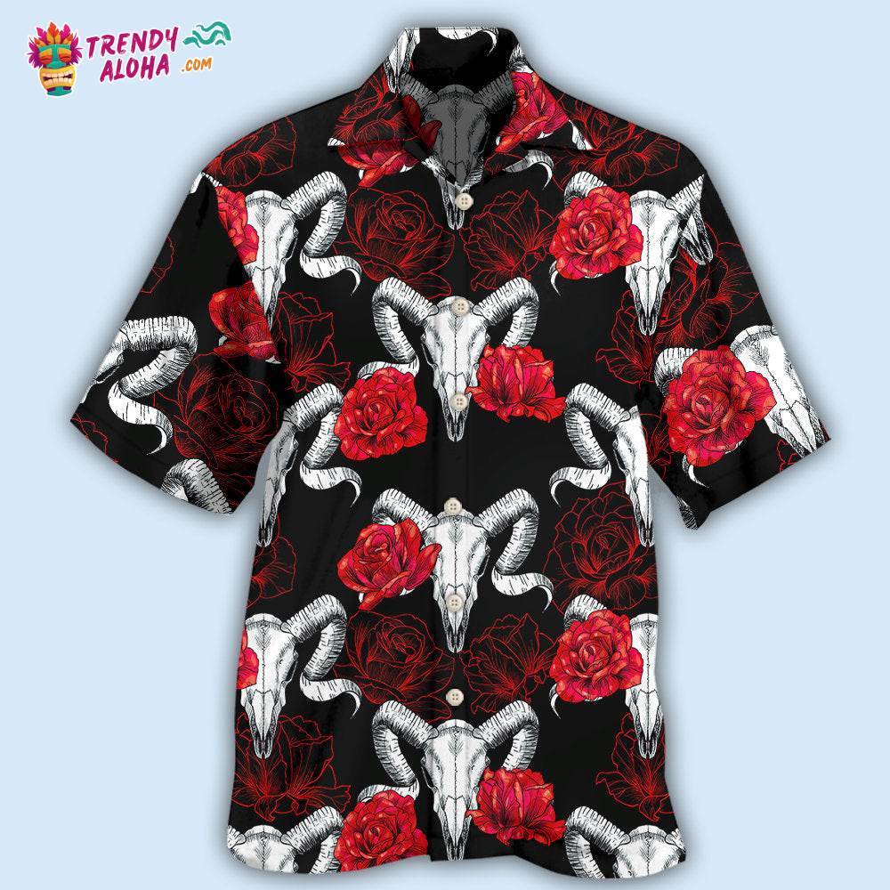 Skull Rose And Ram Skull Hawaiian Shirt – Trendy Aloha