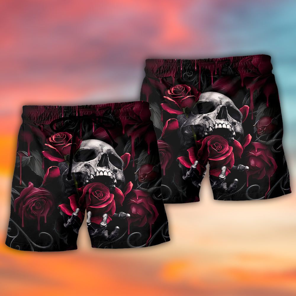 Skull Rose Blood Dark Screaming Trendy Aloha Hawaiian Beach Shorts