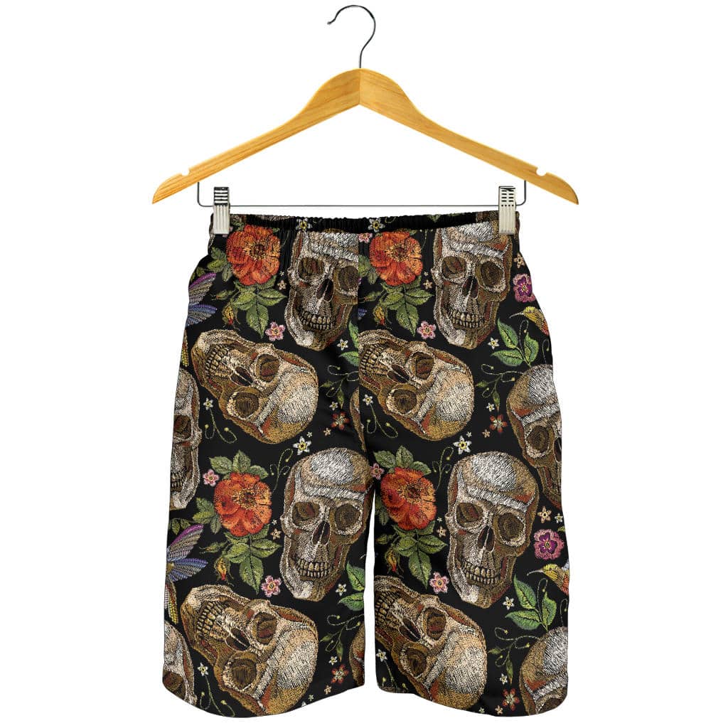 Skull Rose Humming Bird Flower Pattern For Men Women Kid Shorts