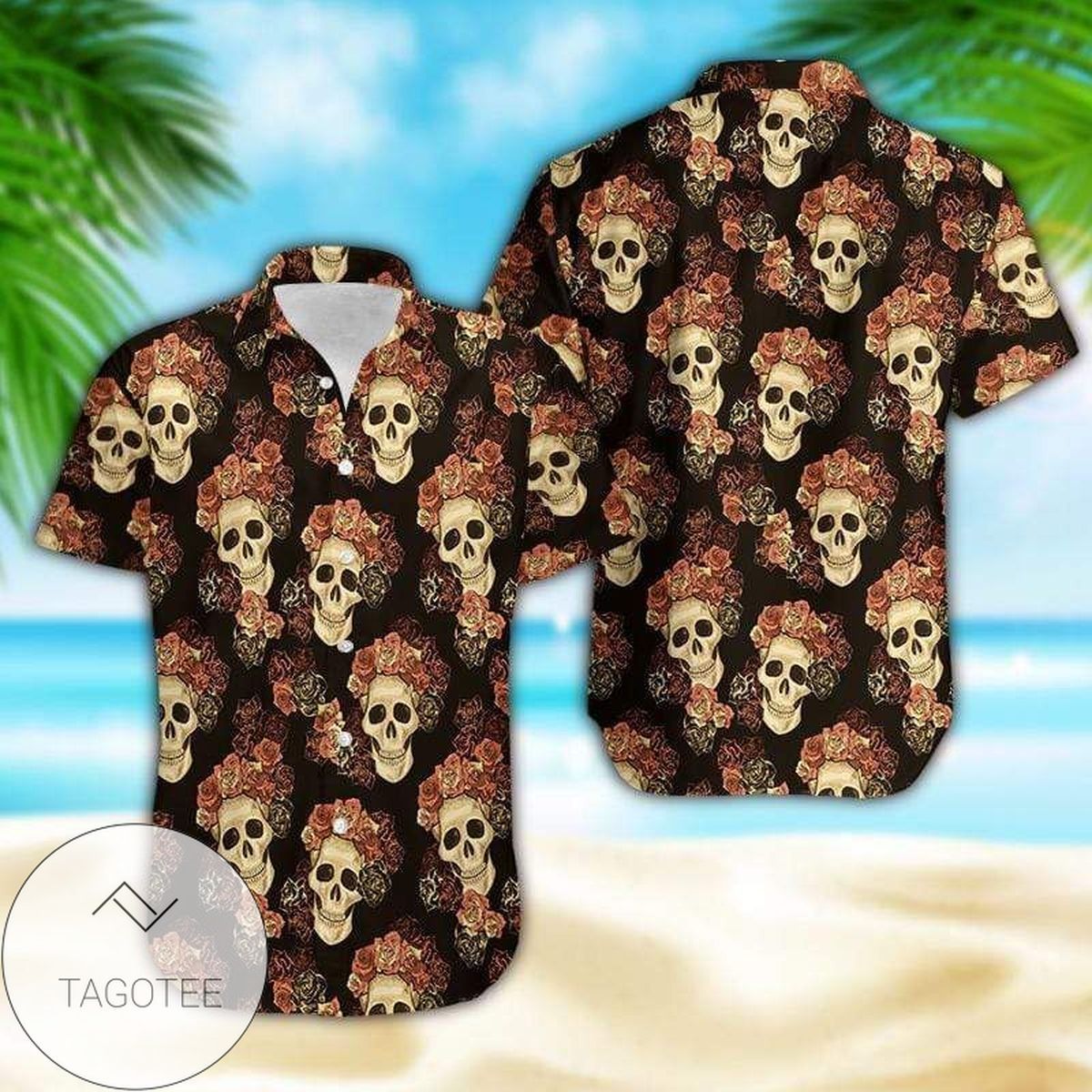 Skull Rose Pattern Design Elegance Hawaiian Shirt Tropical Collection