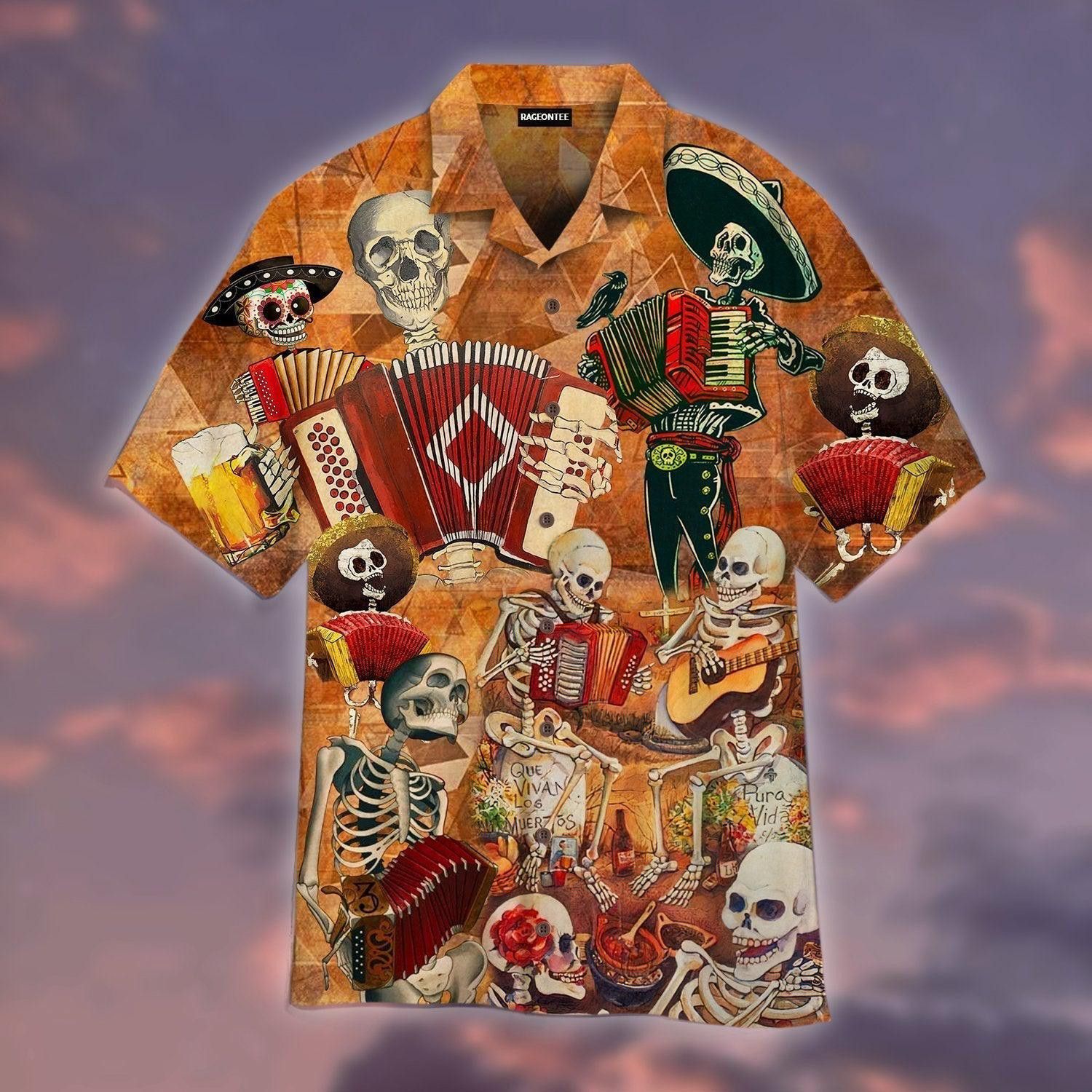 Skull Skeleton Accordion Music Halloween Hawaiian Shirt For