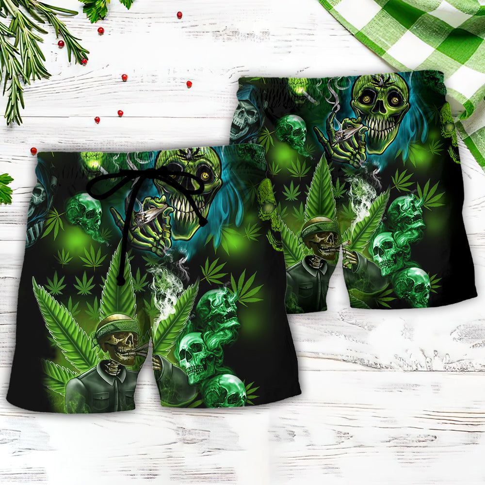 Skull So High Cannabis Trendy Aloha Hawaiian Beach Shorts