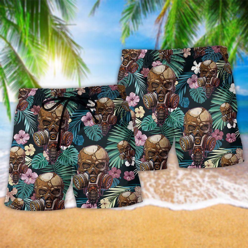 Skull Style Lover Flower Trendy Aloha Hawaiian Beach Shorts
