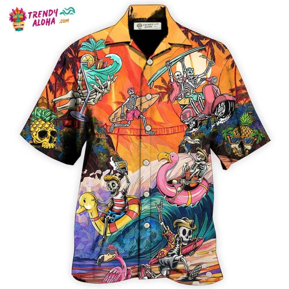 Skull Style On The Colorful Wave Hawaiian Shirt – Trendy Aloha