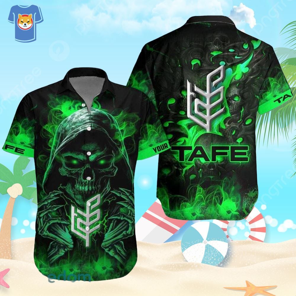 Skull Tafe Tractor Logo Hawaiian Shirt Tafe Tractor Custom Name Shirt For Men And Women