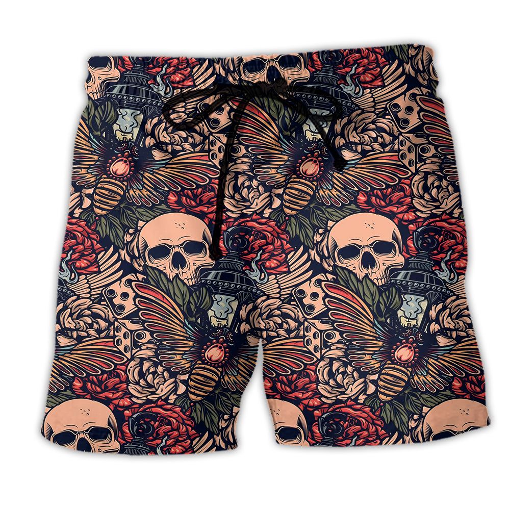 Skull Tattoo Amazing Floral Trendy Aloha Hawaiian Beach Shorts Skull Tattoo Amazing Floral Trendy Aloha Hawaiian Beach Shorts