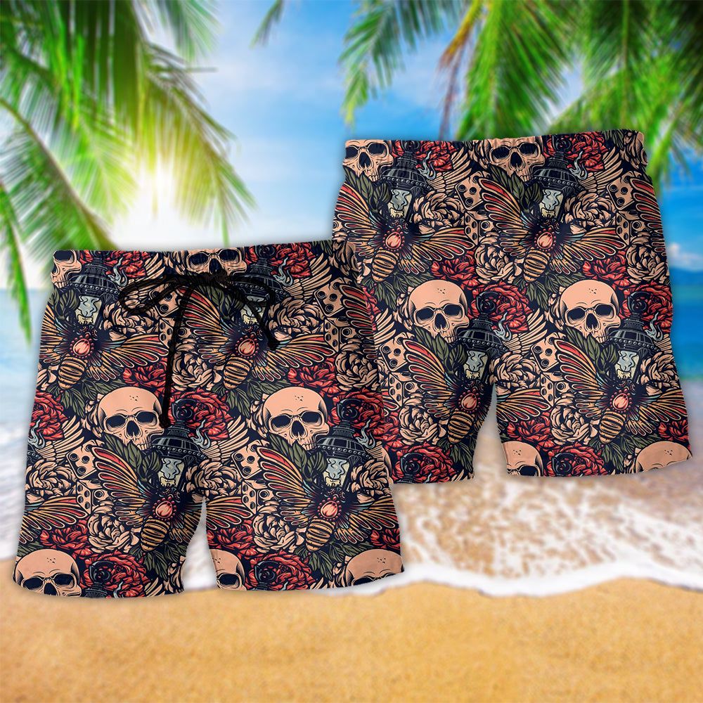 Skull Tattoo Amazing Floral Trendy Aloha Hawaiian Beach Shorts
