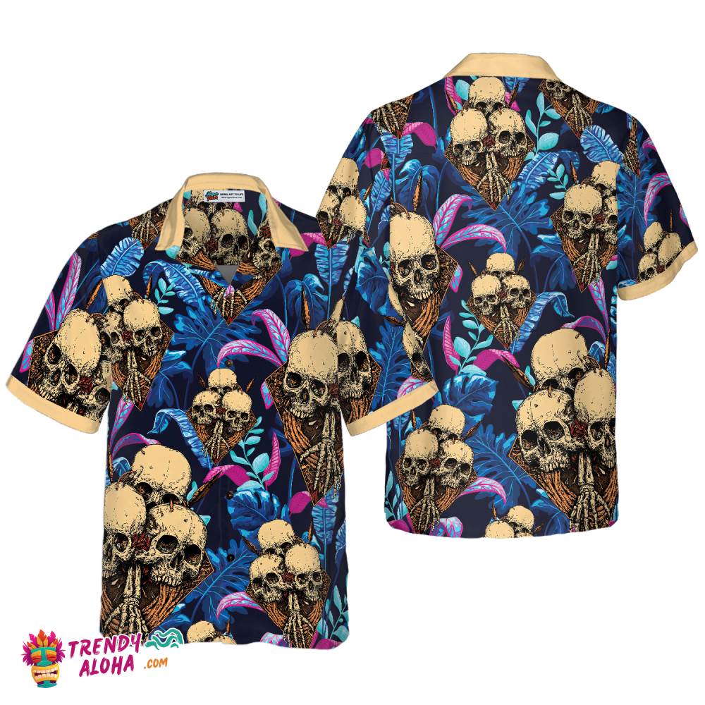 Skull Tropical Palm Leaves Background Hawaiian Shirt Skull Tropical Palm Leaves Background Hawaiian Shirt