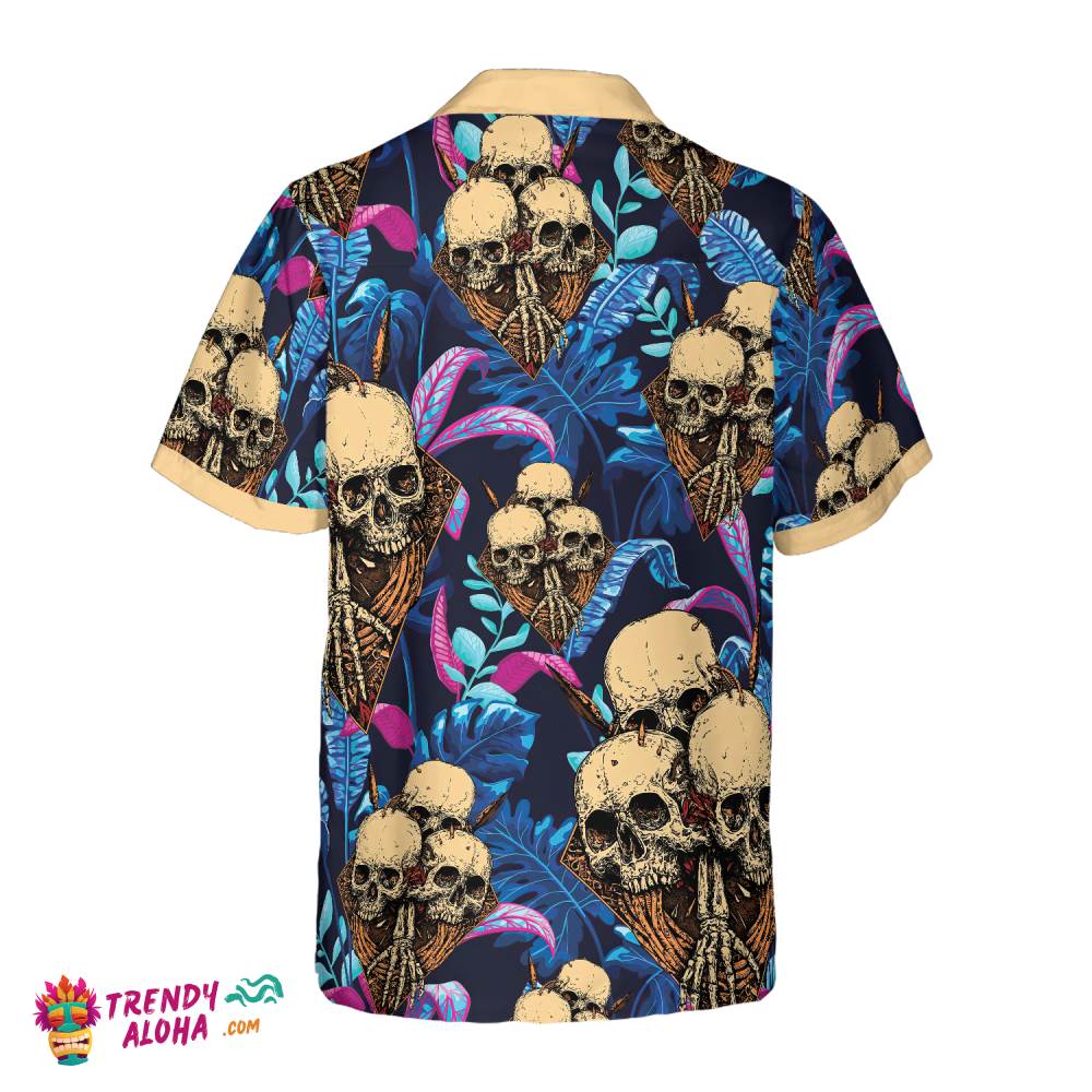 Skull Tropical Palm Leaves Background Hawaiian Shirt