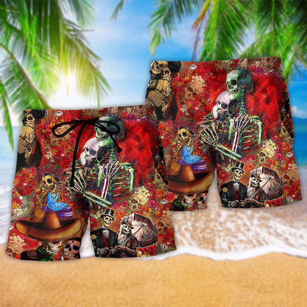 Skull Until We Are Seperated By Death Floral Trendy Aloha Hawaiian Beach Shorts