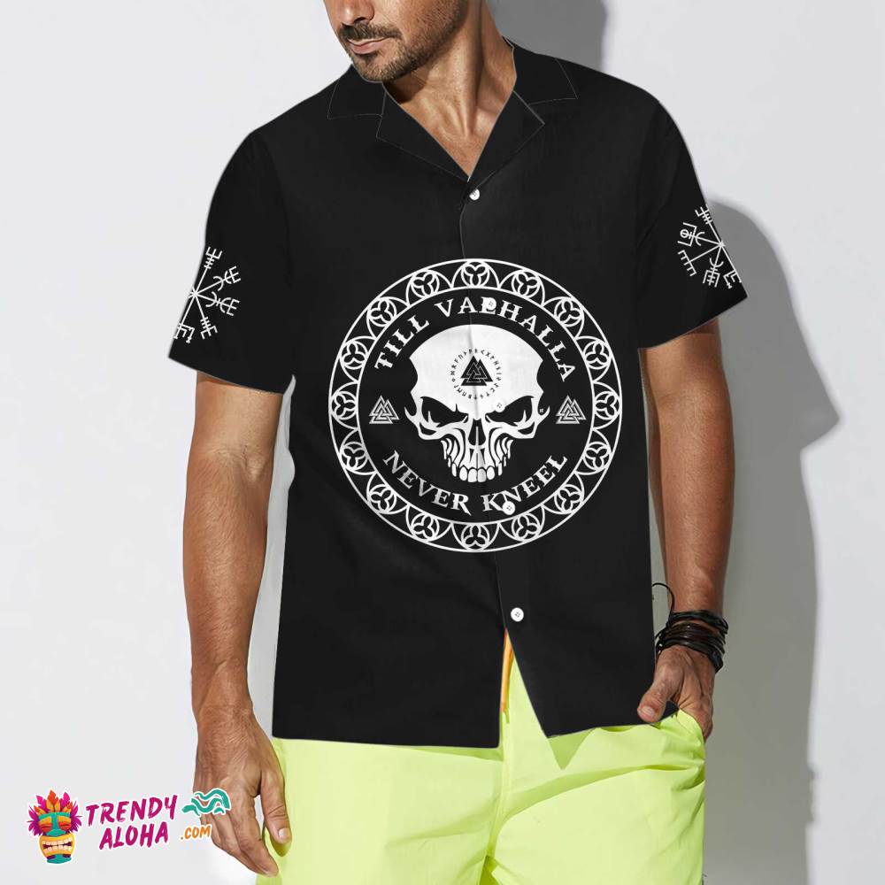 Skull Viking Valhalla Hawaiian Shirt, Black Goth Skull Shirt For Men And Women