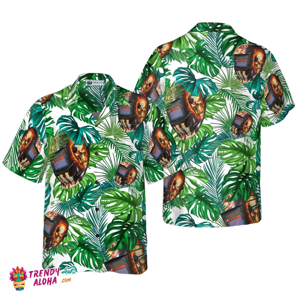 Skull Welder Helmet Tropical Hawaiian Shirt Skull Welder Helmet Tropical Hawaiian Shirt