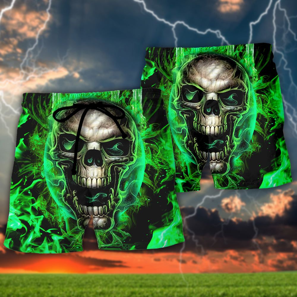 Skull When I Was Born The Devil Said Oh…Sh!T! Competition Green Style Trendy Aloha Hawaiian Beach Shorts