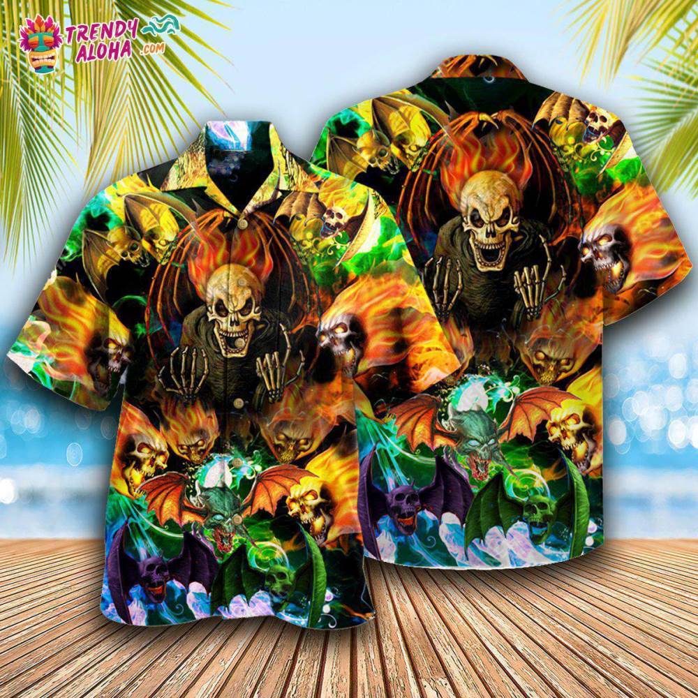 Skull With Bat Wings Hawaiian Shirt – Trendy Aloha