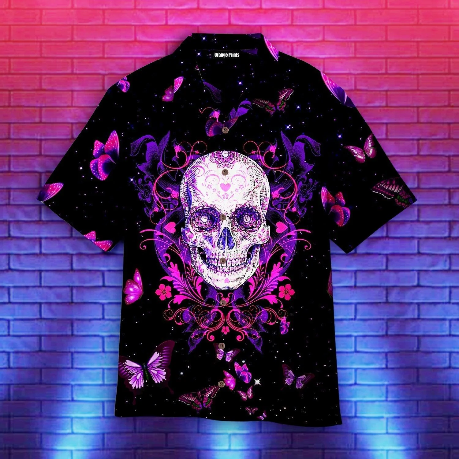 Skull With Butterfly Purple Trendy Hawaiian Shirt For