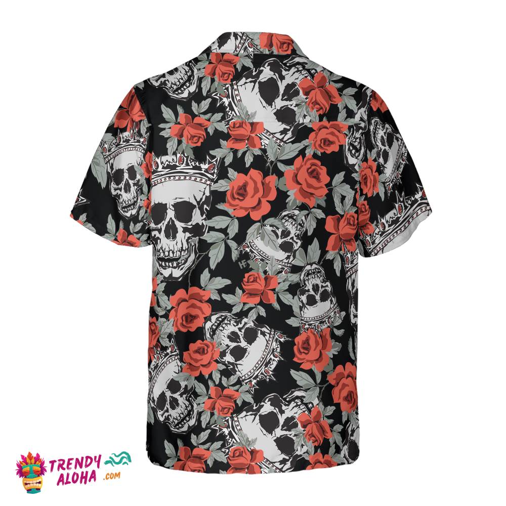 Skull With Crown And Red Rose Hawaiian Shirt