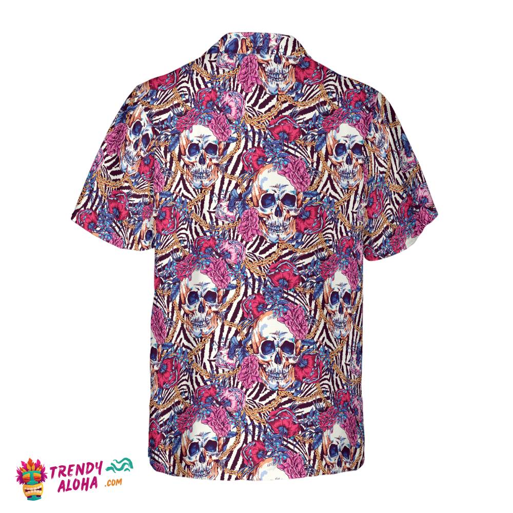 Skull With Roses On Zebra Background Hawaiian Shirt