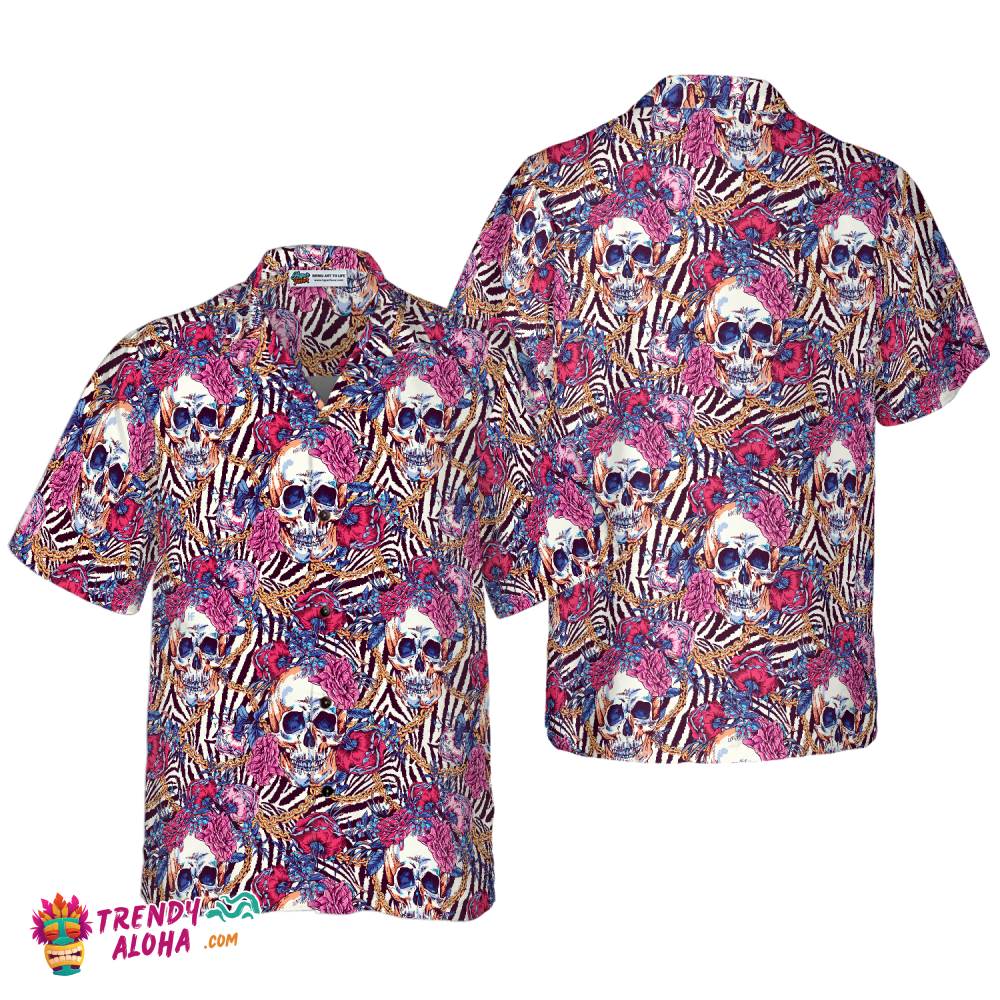 Skull With Roses On Zebra Background Hawaiian Shirt Skull With Roses On Zebra Background Hawaiian Shirt