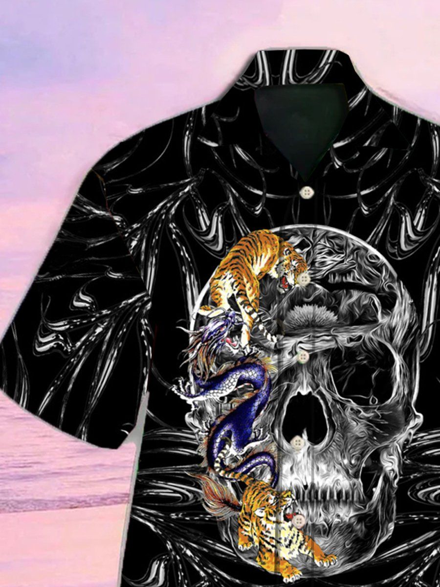 Skull With Tiger Dragon Cool Skull Hawaiian Shirt
