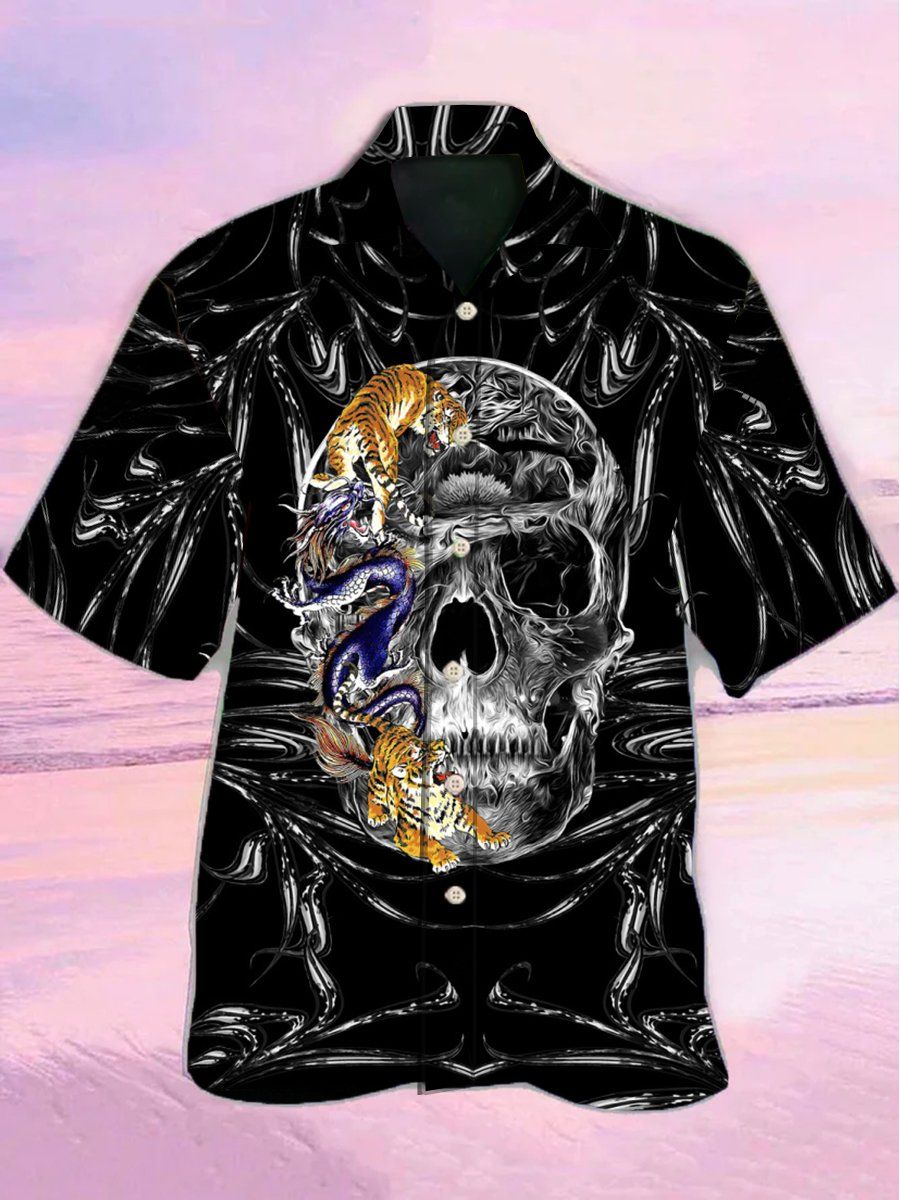 Skull With Tiger Dragon Cool Skull Hawaiian Shirt