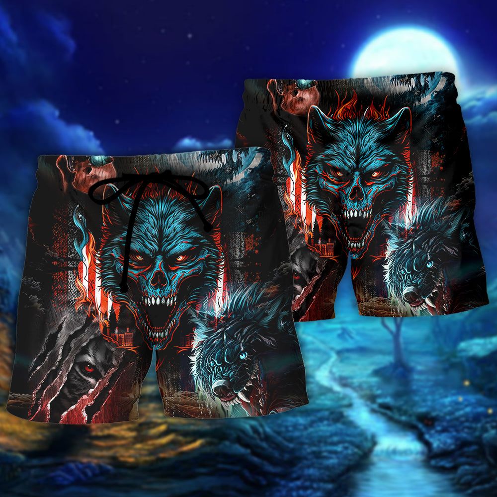 Skull Wolf Your First Mistake Was Thinking I Was One Of The Sheep Trendy Aloha Hawaiian Beach Shorts