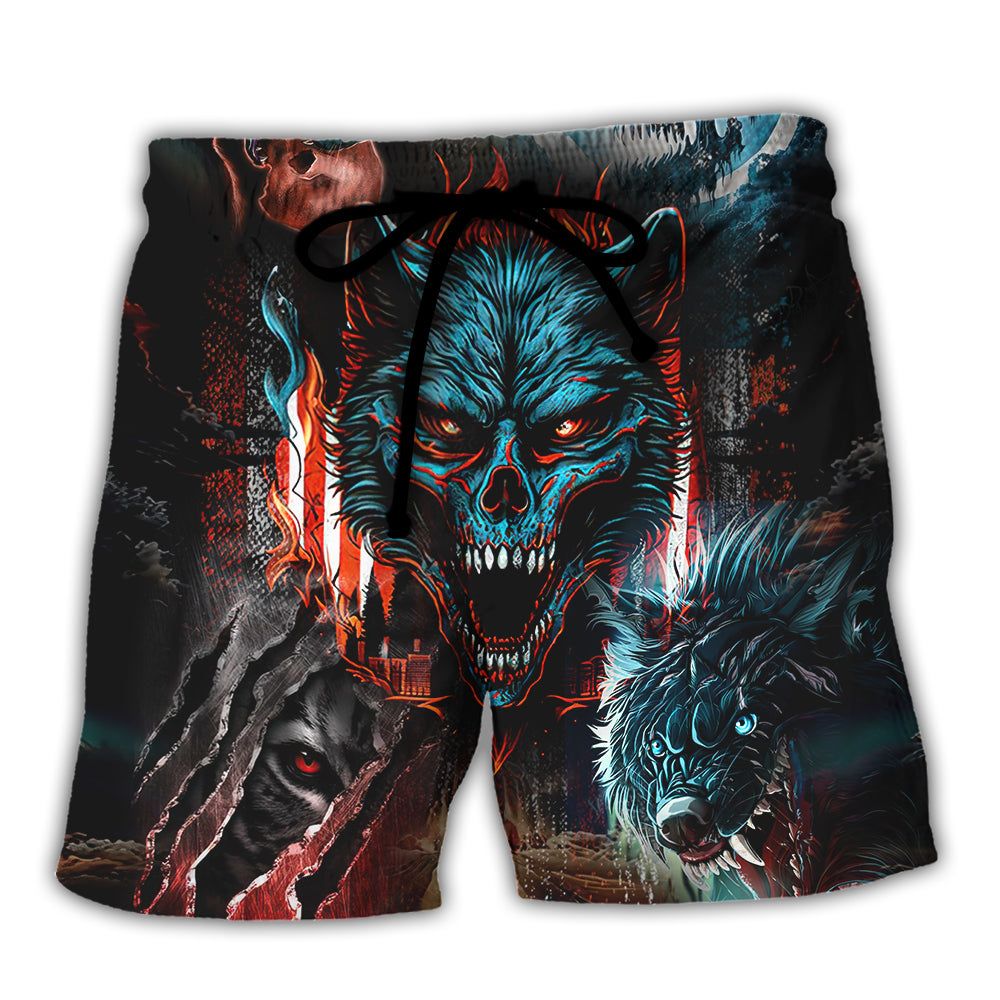 Skull Wolf Your First Mistake Was Thinking I Was One Of The Sheep Trendy Aloha Hawaiian Beach Shorts