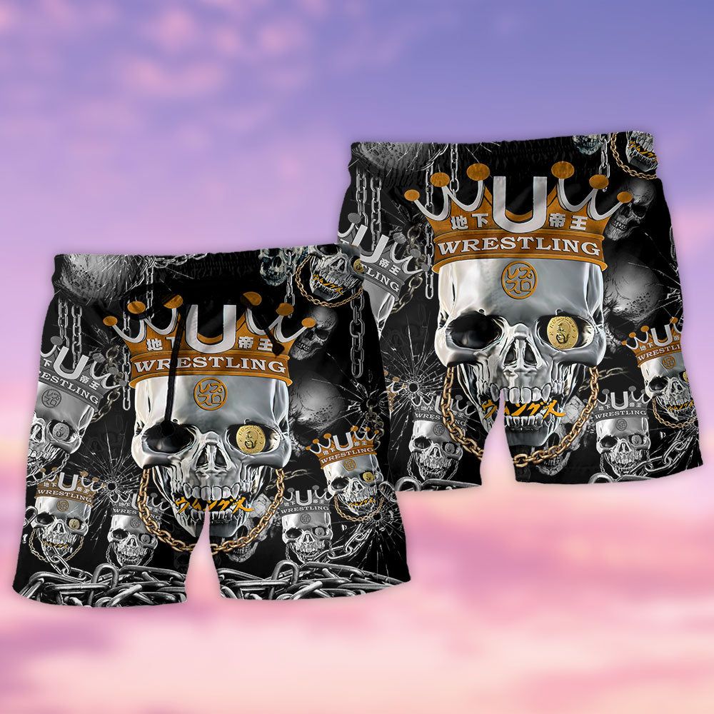 Skull Wrestling Chain Oh My Skull Trendy Aloha Hawaiian Beach Shorts