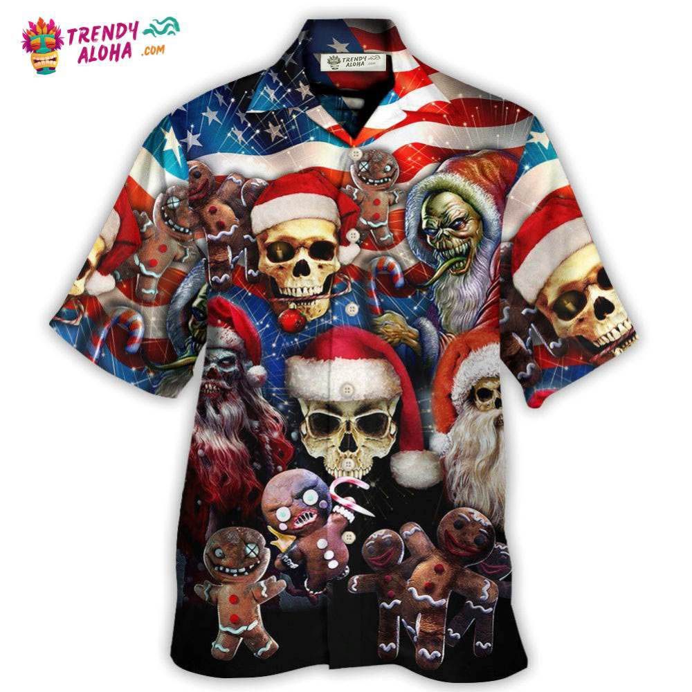Skull Xmas Us Flag Horror Skeleton Hawaiian Shirt – Trendy Aloha