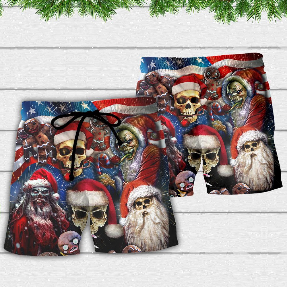 Skull Xmas Us Flag Horror Skeleton Trendy Aloha Hawaiian Beach Shorts