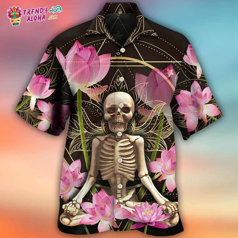Skull Yoga Lighting Lotus Flower Hawaiian Shirt – Trendy Aloha