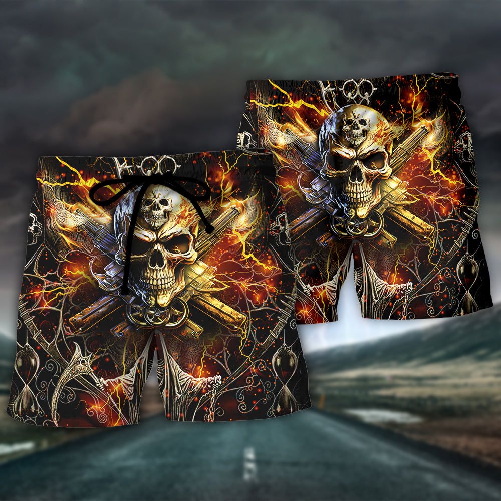 Skull Your First Mistake Was Thinking I Was One Of The Sheep Bullet Fire Trendy Aloha Hawaiian Beach Shorts