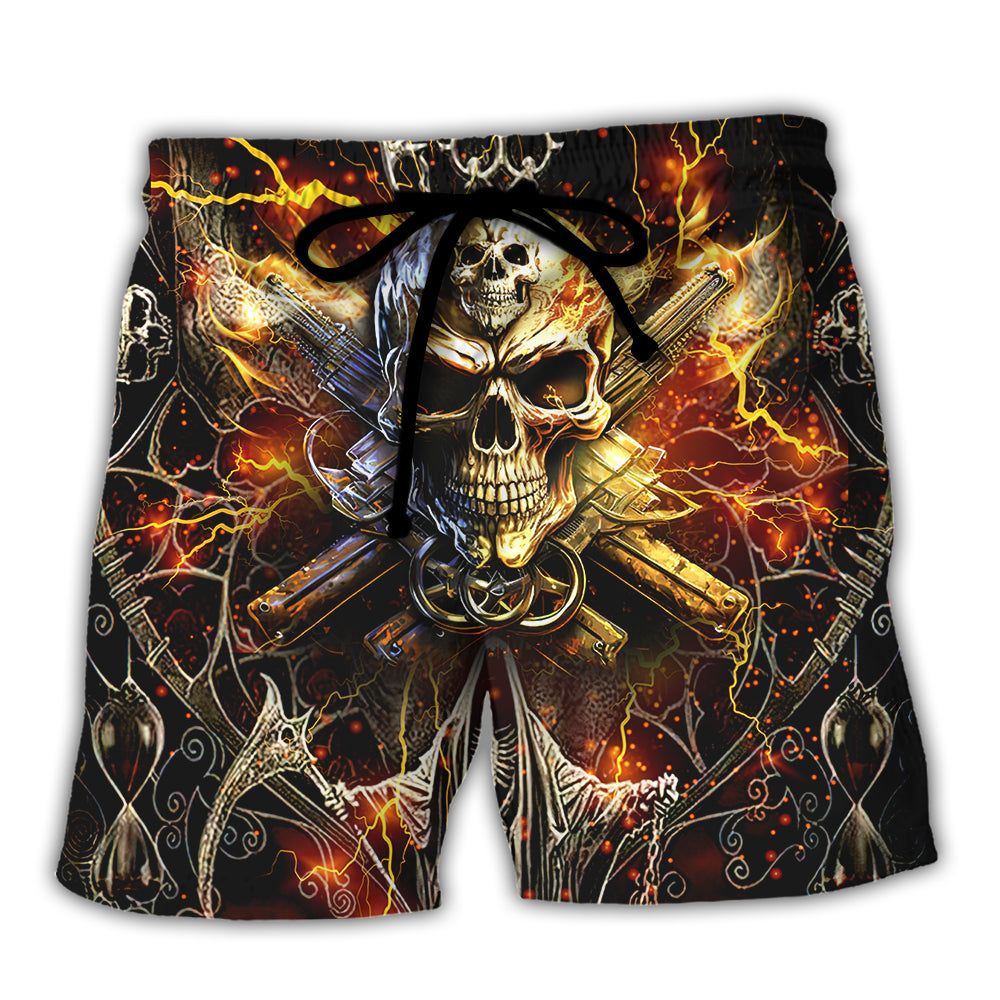 Skull Your First Mistake Was Thinking I Was One Of The Sheep Bullet Fire Trendy Aloha Hawaiian Beach Shorts