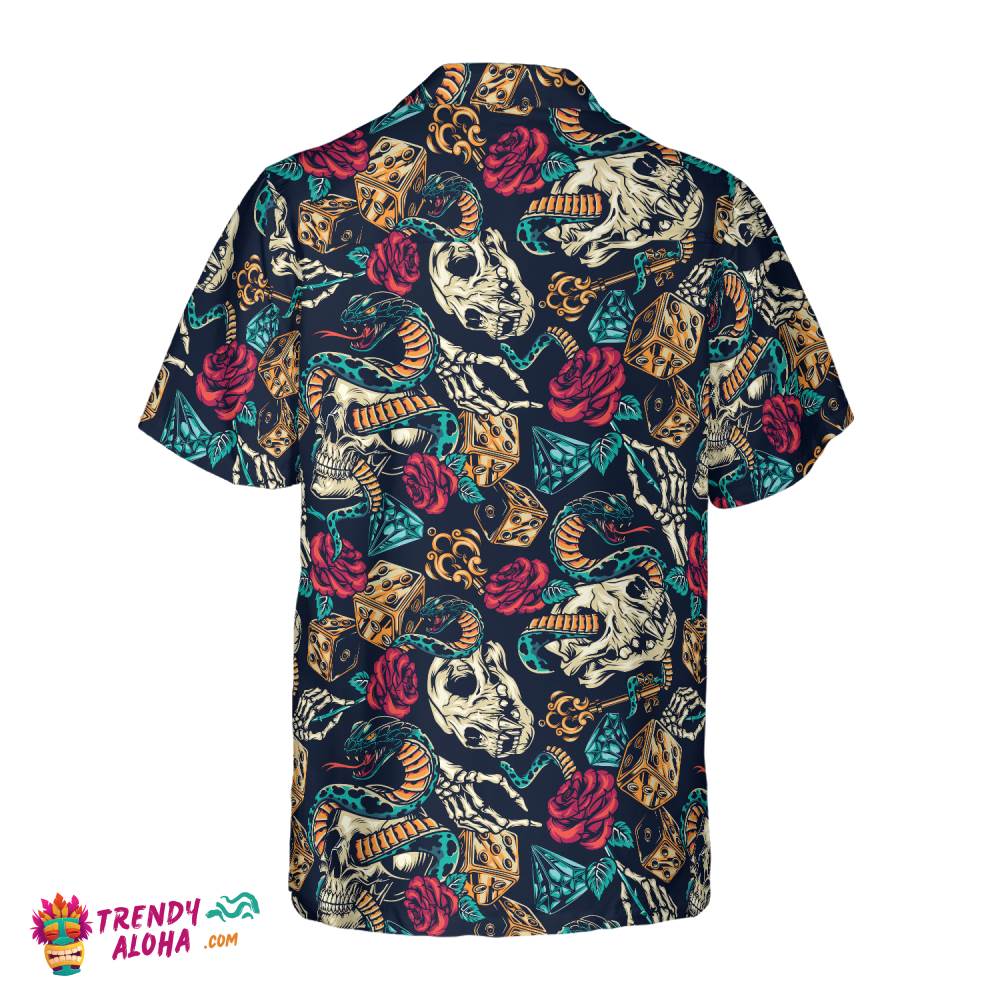 Skulls With Blue Snakes And Red Roses Hawaiian Shirt
