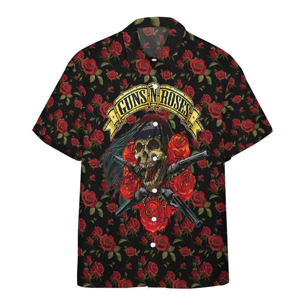 Skulls With Guns And Roses Hawaiian Shirt