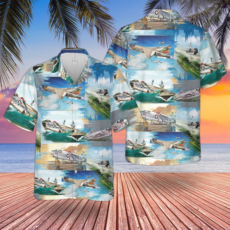 Sky Essence of Vought Crusader in Navy Hawaiian Shirt