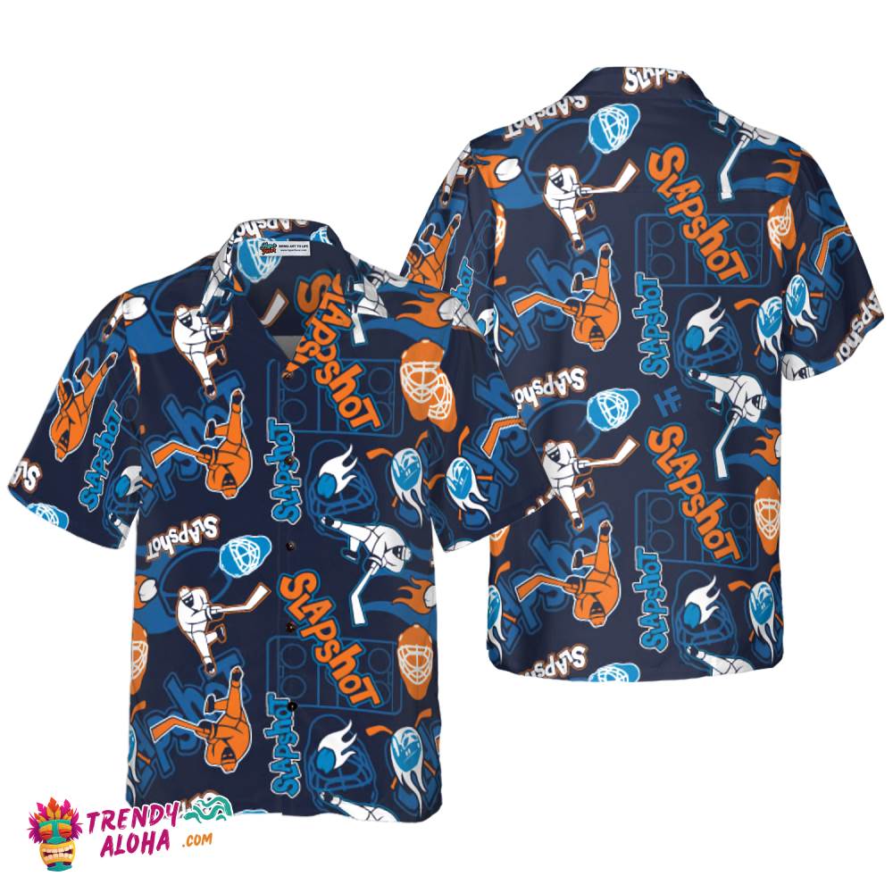Slapshot Hockey Pattern Hawaiian Shirt Slapshot Hockey Pattern Hawaiian Shirt