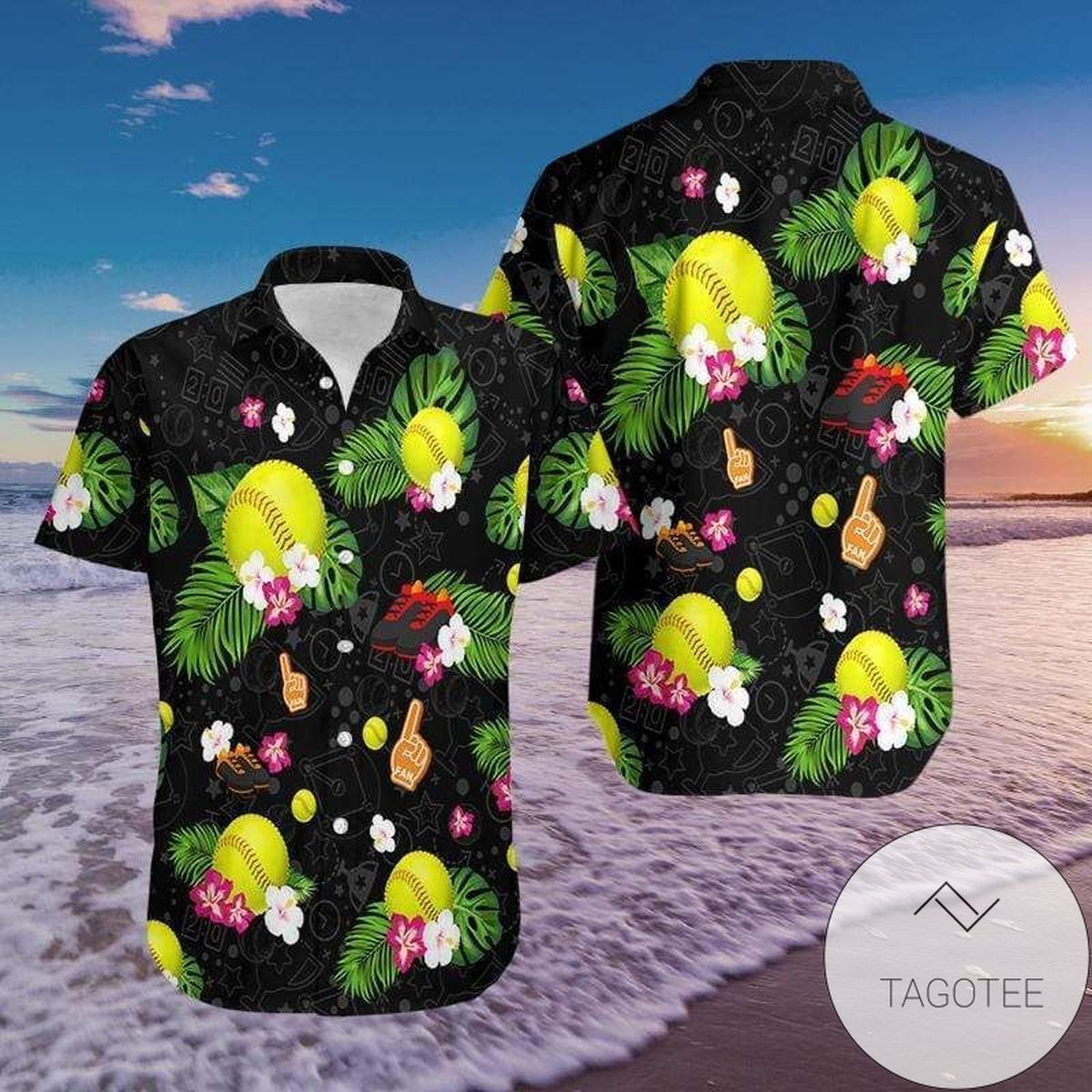 Sleek Black Hawaiian Shirt Featuring Softball Design for Sport Lovers