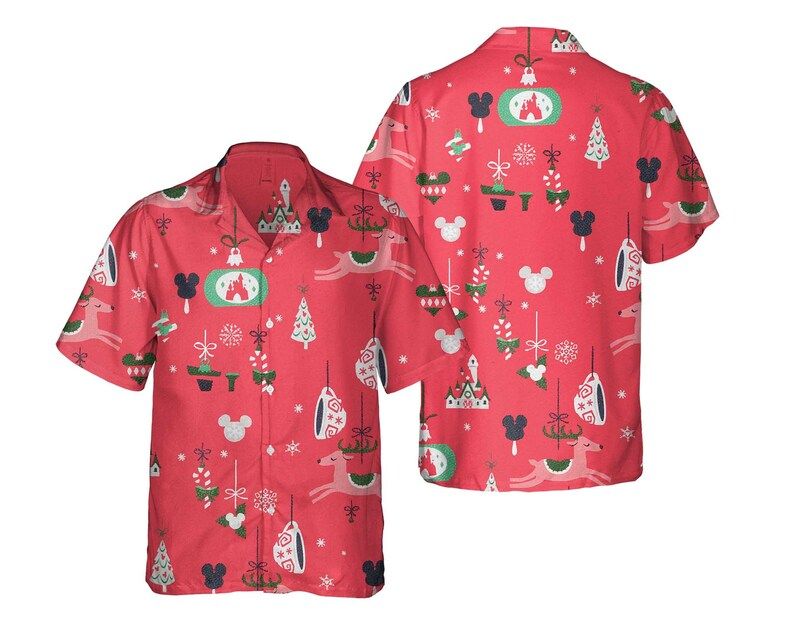 Sleeping Beauty Castle Mickey Food Hawaiian Shirts Disney Parks Xmas Merry Aloha
