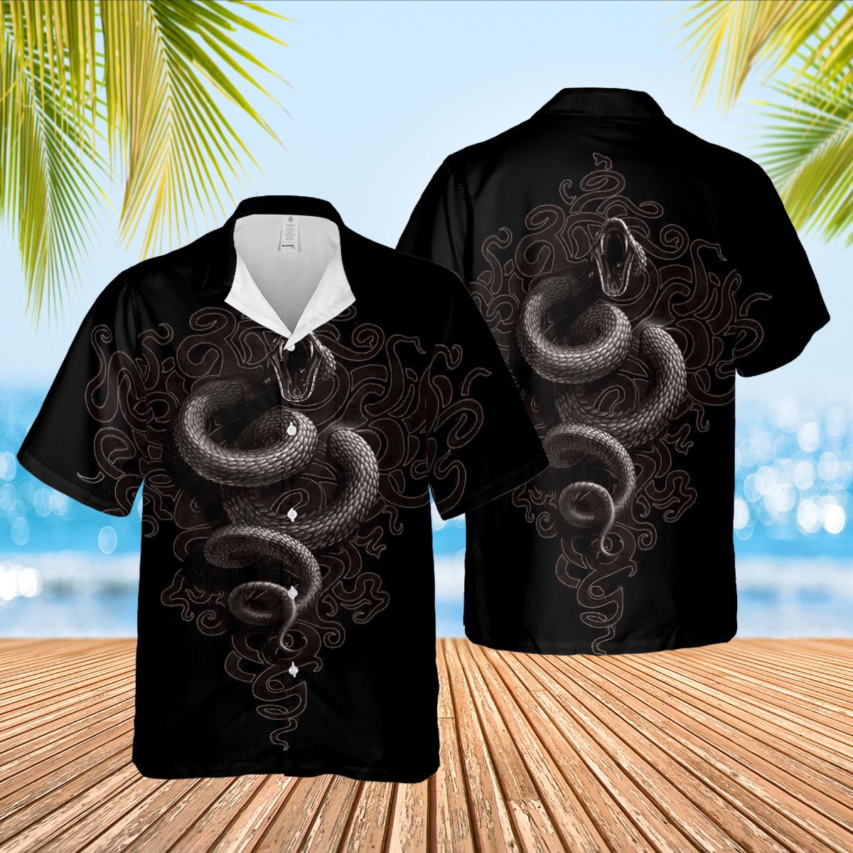 Slithering Beauty Black Snake Summer Hawaiian Shirt