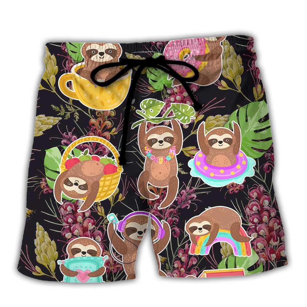 Sloth Cute Funny Tropical Vibe Funny Art Trendy Aloha Hawaiian Beach Shorts Sloth Cute Funny Tropical Vibe Funny Art Trendy Aloha Hawaiian Beach Shorts