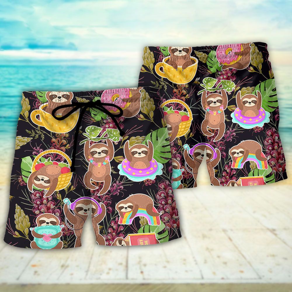 Sloth Cute Funny Tropical Vibe Funny Art Trendy Aloha Hawaiian Beach Shorts