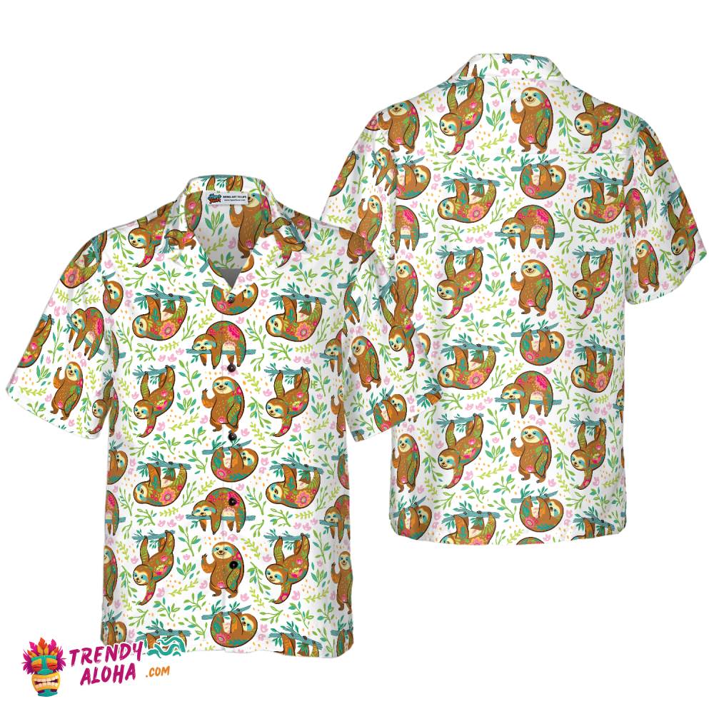 Sloth Flower Hawaiian Shirt Sloth Flower Hawaiian Shirt