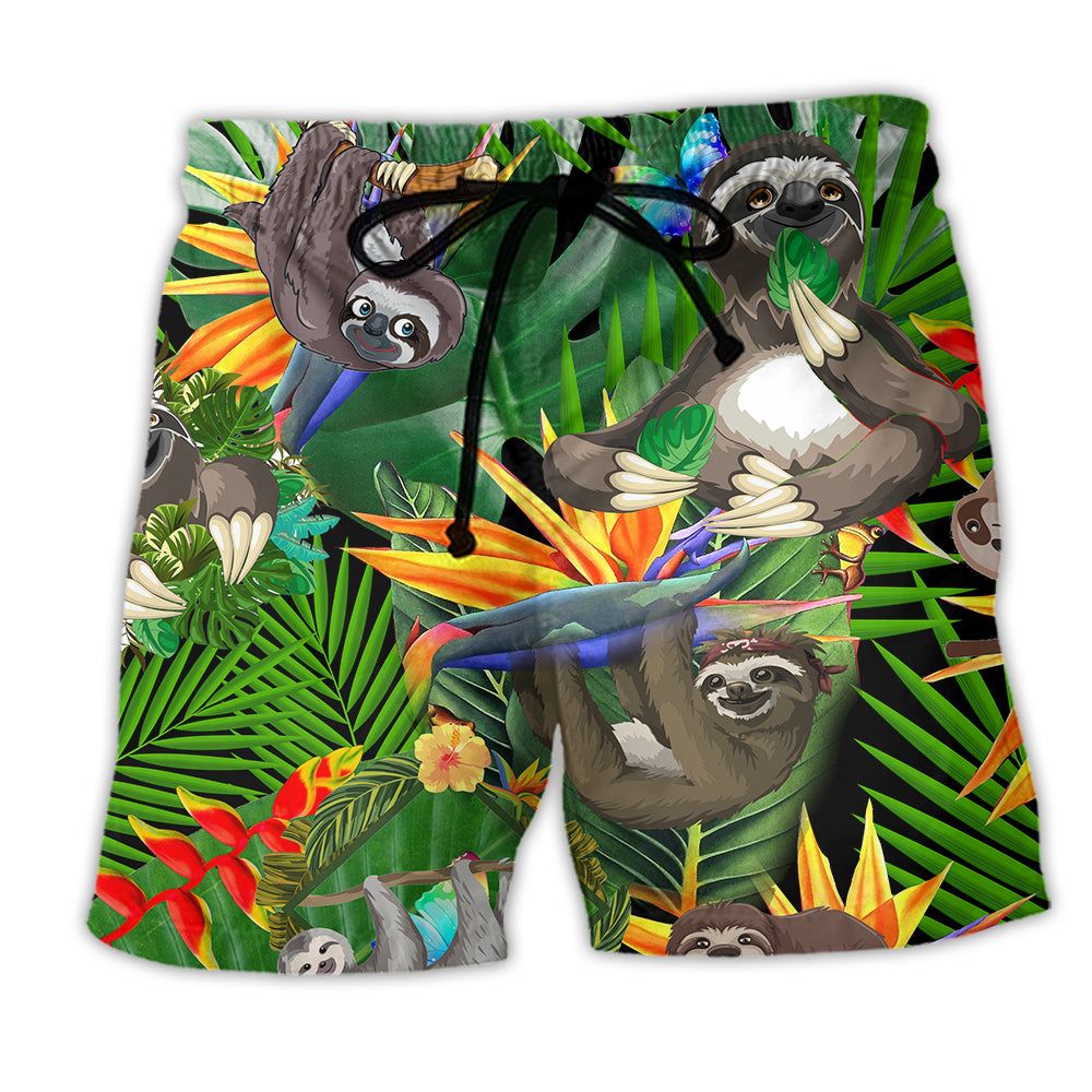 Sloth Happiness All Day Tropical Summer Trendy Aloha Hawaiian Beach Shorts Sloth Happiness All Day Tropical Summer Trendy Aloha Hawaiian Beach Shorts