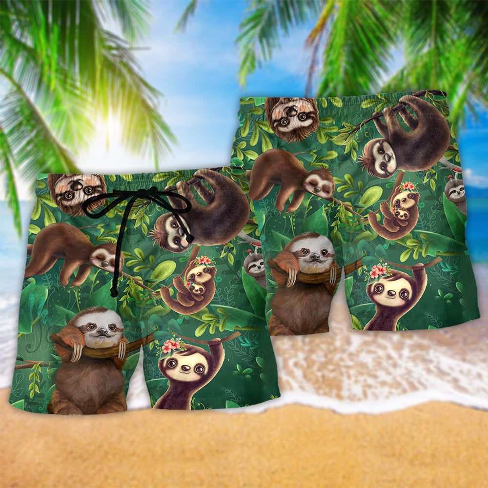 Sloth Lovely Cute Animals Trendy Aloha Hawaiian Beach Shorts