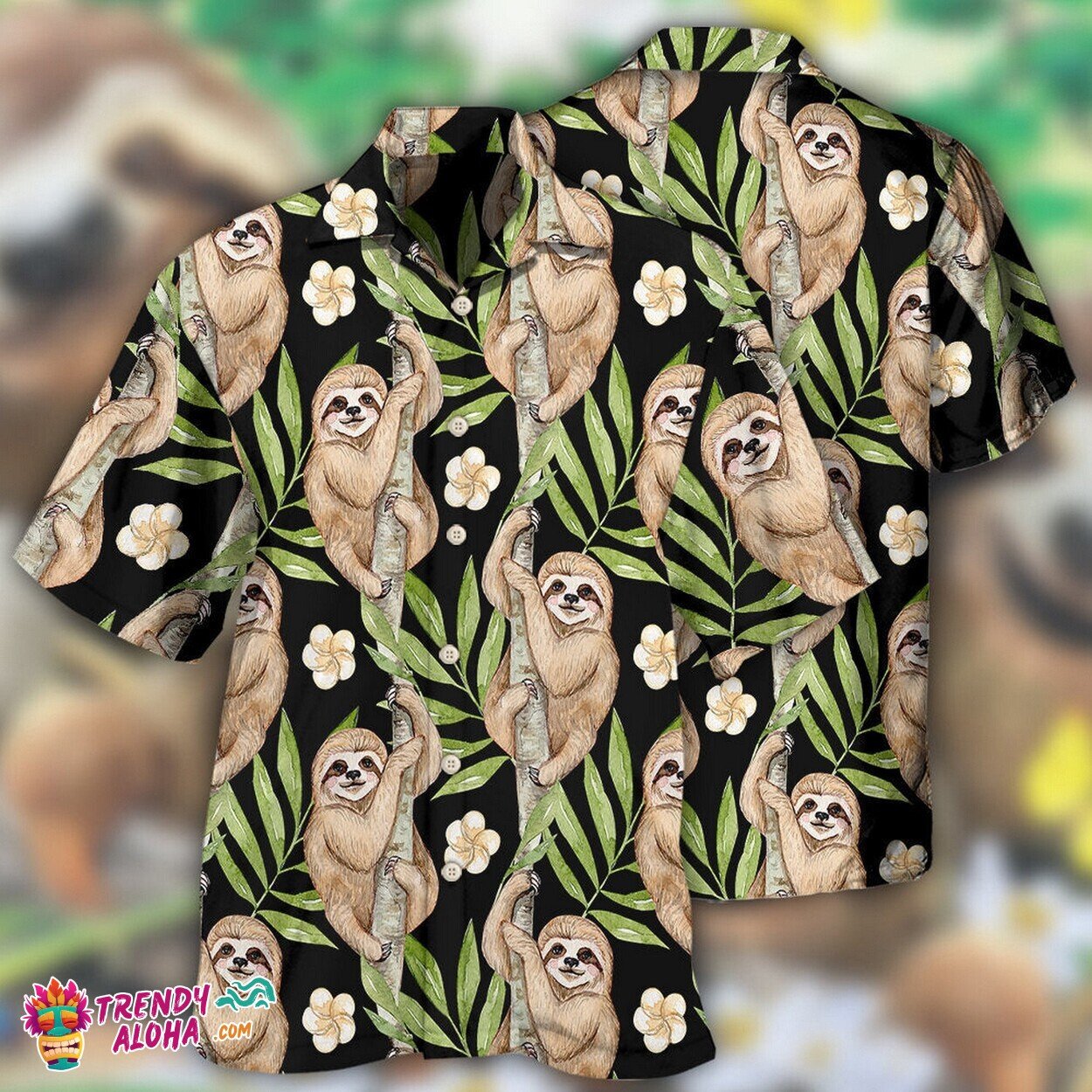 Sloth Tropical Casual Hawaiian Men’s Shirt Aloha Button Down Short Sleeve